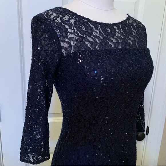Navy Sequin 6 SLNY SL Fashions New York Round Neck Zip Back Midi - Picture 5 of 9